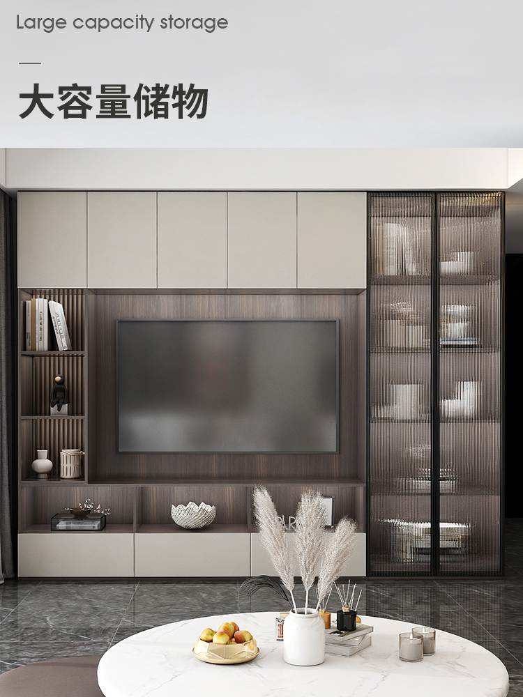 現(xiàn)代簡(jiǎn)約組合電視柜 輕奢實(shí)木與玻璃門(mén)的完美結(jié)合，提升客廳儲(chǔ)物美學(xué)